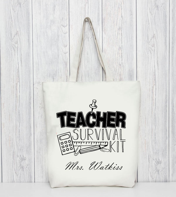 Teacher Survival Kit Custom Name Tote Bag Teacher Gift - 1