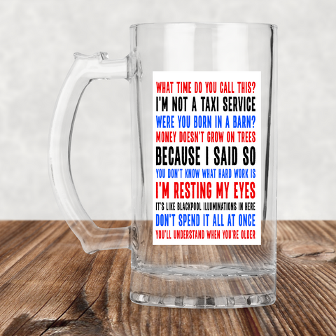 Popular Parent Sayings Quotes Tumbler Photo Beer Glass With Handle