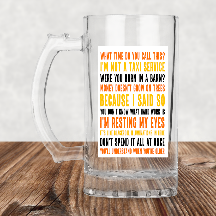 Popular Parent Sayings Quotes Tumbler Photo Beer Glass With Handle