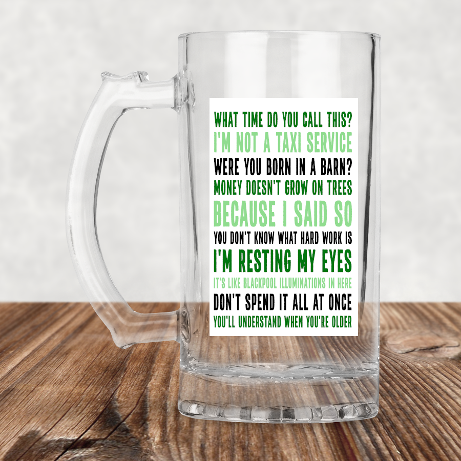 Popular Parent Sayings Quotes Tumbler Photo Beer Glass With Handle