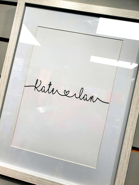 Personalised Love Names Scribble Word Frame Design Ready To Hang